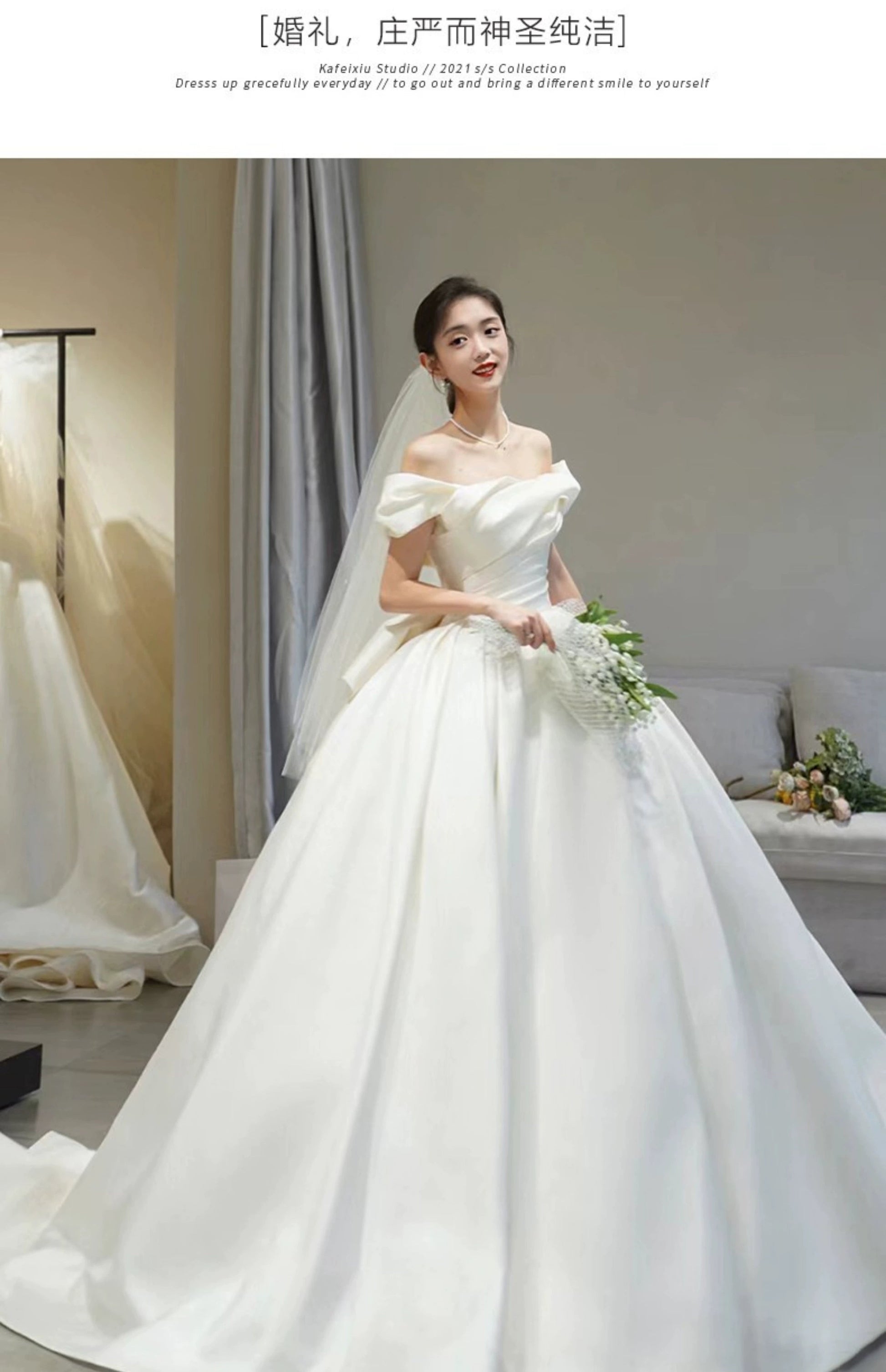 off-Shoulder Long Trailing Maternity Satin Main Wedding Dress Good Vibrations