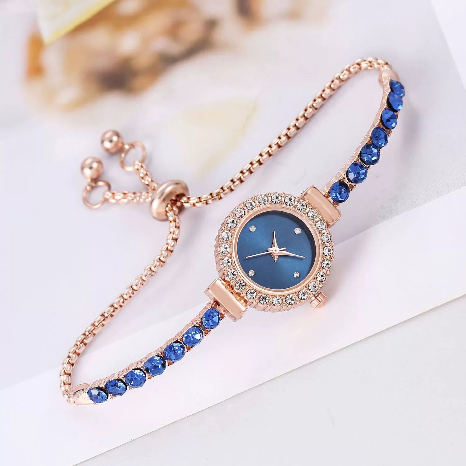 New Arrival Fashion Color Rhinestone Thin Band Diamond round Women's Watch Free Adjustment Bracelet Watch Women's Quartz Watch Good Vibrations