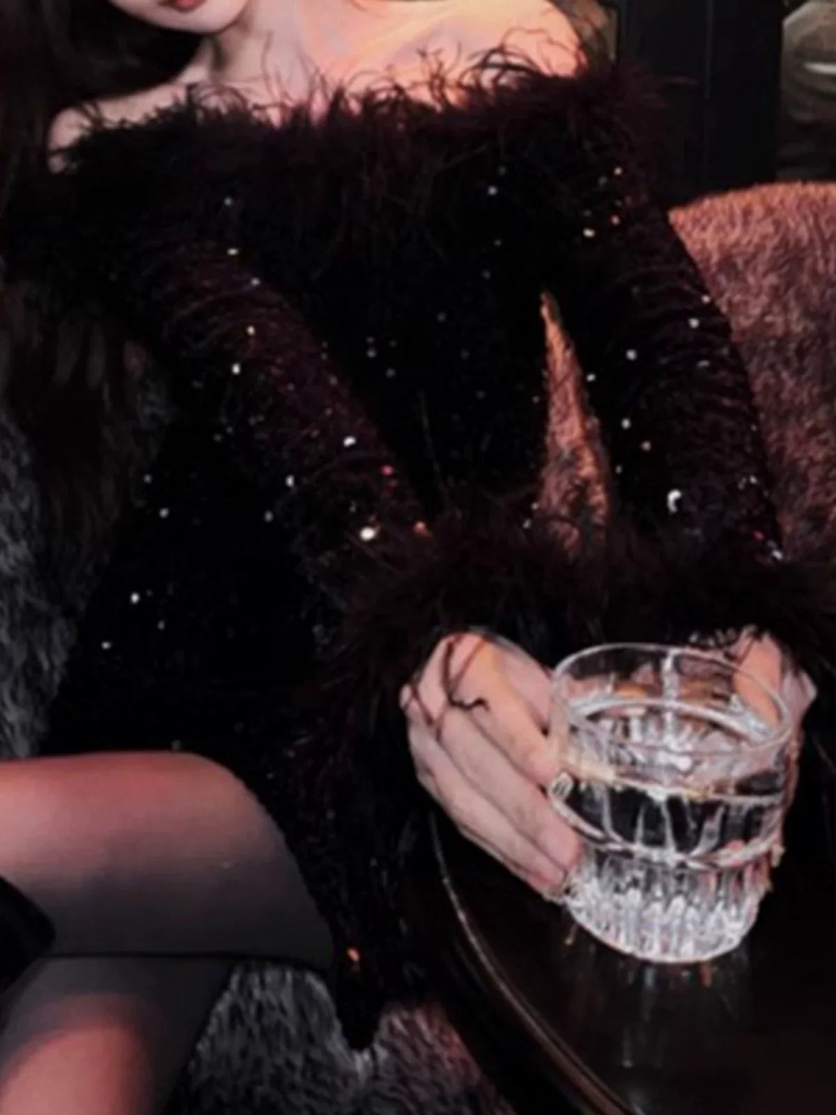 -Shoulder Sequin Sexy Dress for Birthday Party Nightclub