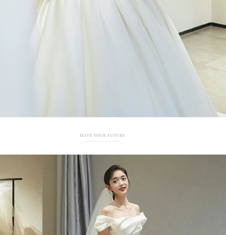 off-Shoulder Main Wedding Dress Small Satin 2023 New Arrival Bride Going out Main Yarn Vintage Satin Satin Palace Style Main Yarn