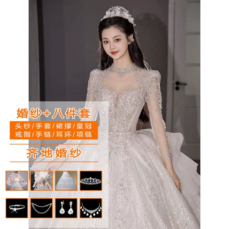 Primary Wedding Dress 2024 Bride New Arrival French Advanced Texture Pregnant Women Heavy Industry Vintage Court Style Trailing Long Sleeves Good Vibrations