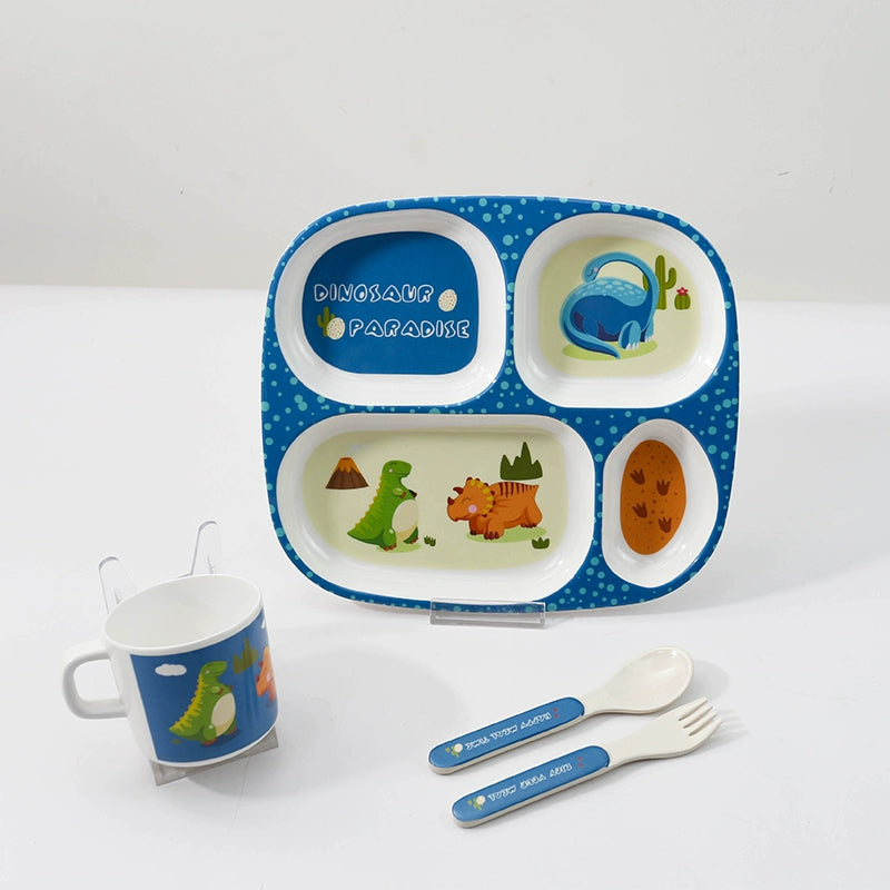 TP Food Grade Children's Dinner Plate Baby Cartoon Cute Eating Bowl Household Complementary Food Compartment Tray Children's Tableware Set Good Vibrations
