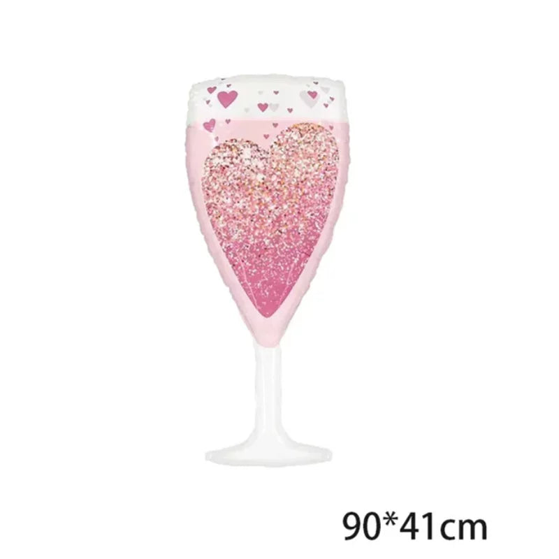 Adult Birthday Arrangement Champagne Bottle Wine Glass Shape Aluminum Film Balloon Wedding Party New Year Decoration Photo Props Good Vibrations