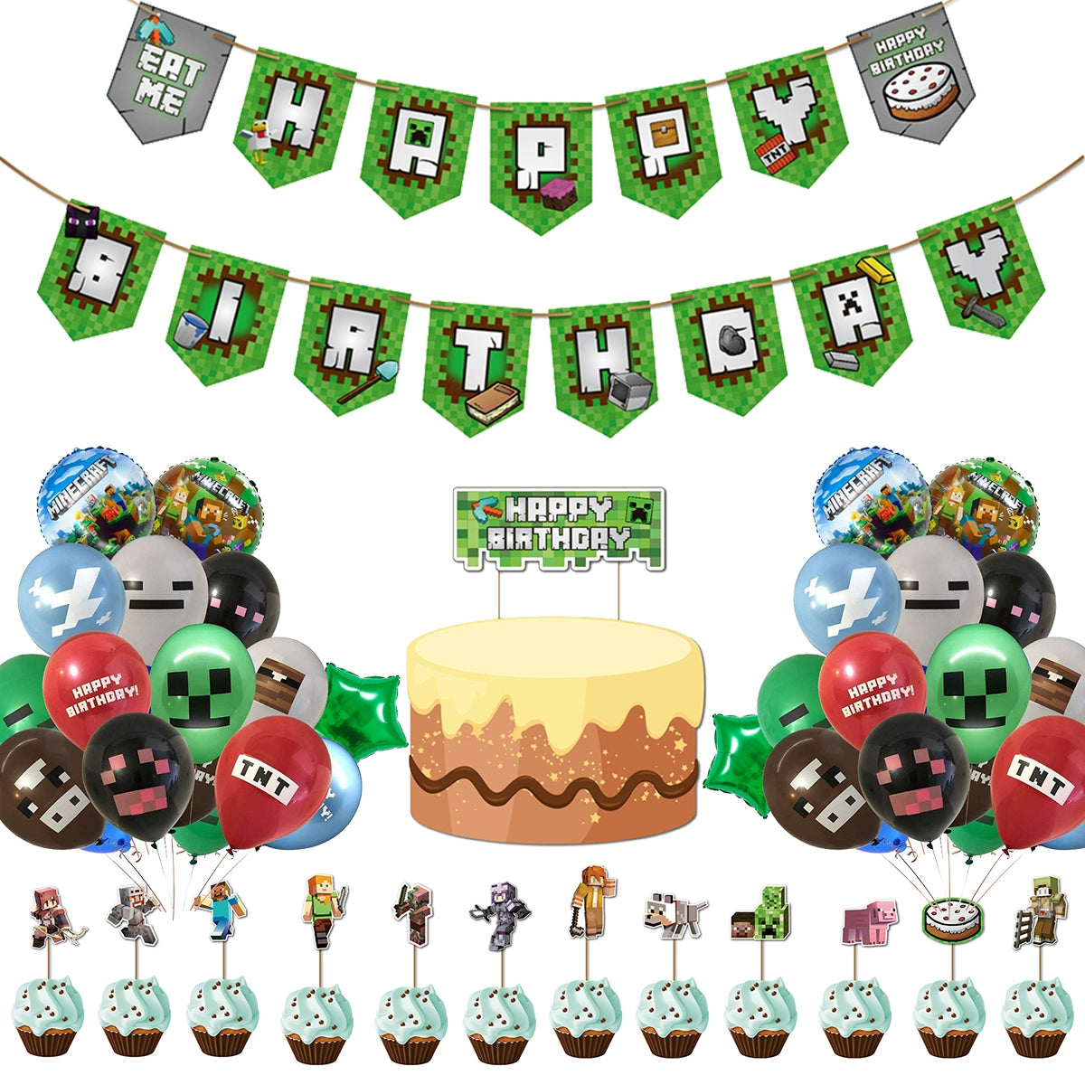 New Arrival My World Doll Building Blocks Theme Boy Birthday Scene Balloon Layout Party Cake Decoration Stickers Good Vibrations