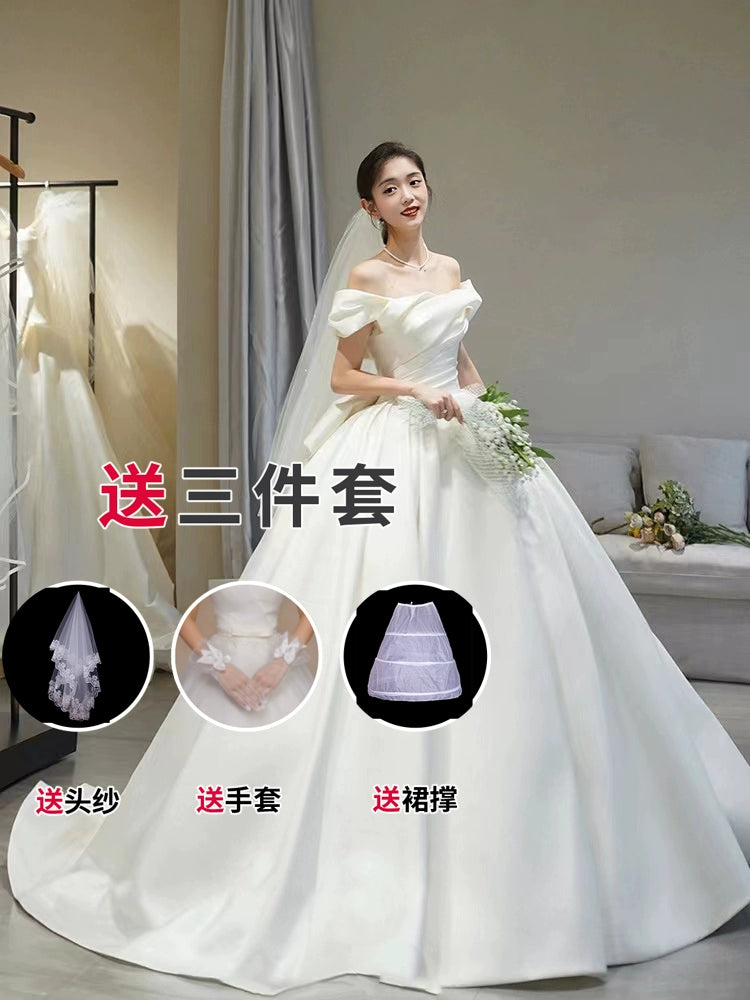 off-Shoulder Long Trailing Maternity Satin Main Wedding Dress Good Vibrations