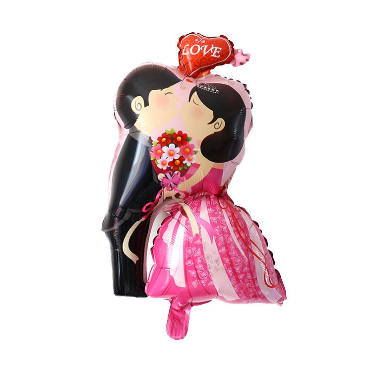 Wedding Decoration Cartoon Bridegroom Bride Aluminum Balloon Confession Confession Wedding Room Layout Valentine's Day Decoration Balloon Good Vibrations