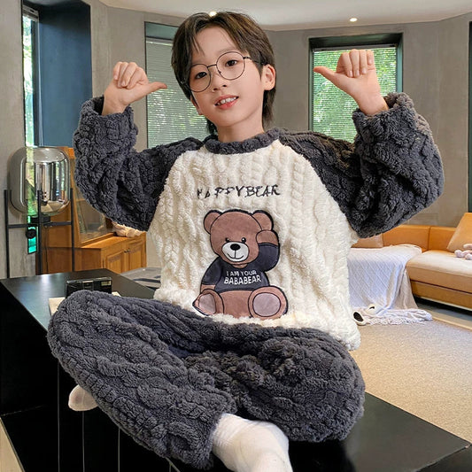 Cute Fall and Winter Fleece-lined Boy Teen Cartoon Pajamas Good Vibrations
