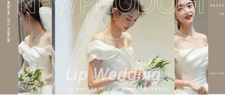 off-Shoulder Long Trailing Maternity Satin Main Wedding Dress Good Vibrations