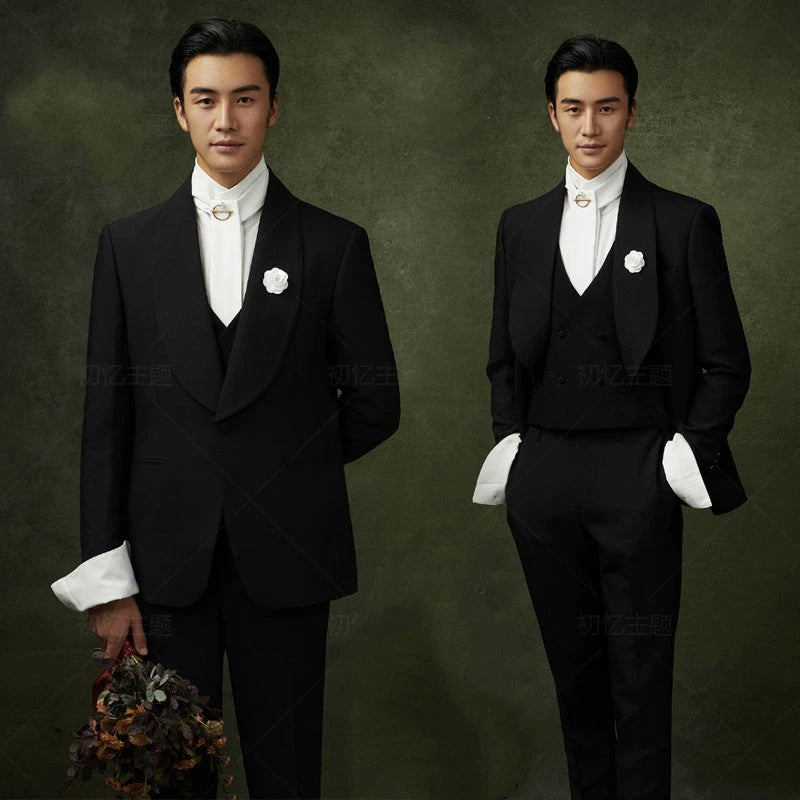 Photo Studio Men's Theme Wedding Photo White Suit Suit Good Vibrations
