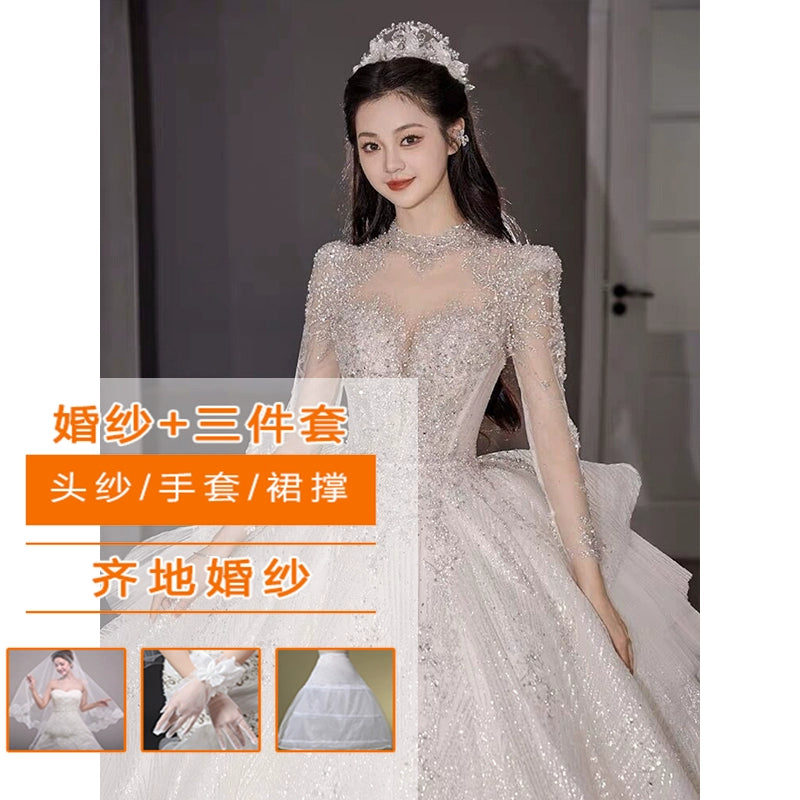 Primary Wedding Dress 2024 Bride New Arrival French Advanced Texture Pregnant Women Heavy Industry Vintage Court Style Trailing Long Sleeves Good Vibrations