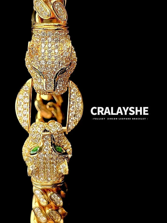 Accessible Luxury Double-Headed Leopard Titanium Steel Hip Hop Style Men's Bracelet Good Vibrations