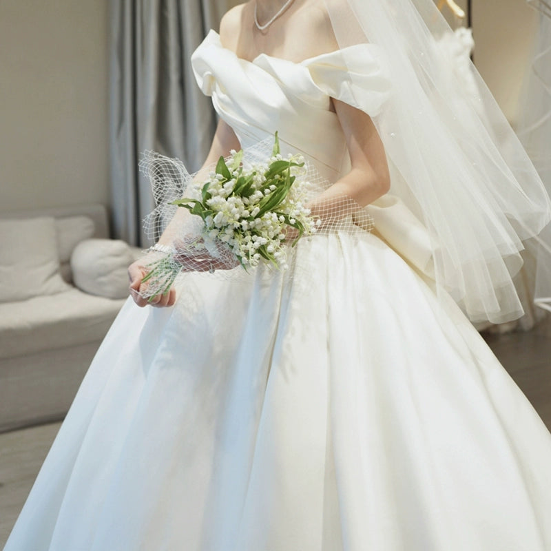 off-Shoulder Main Wedding Dress Small Satin 2023 New Arrival Bride Going out Main Yarn Vintage Satin Satin Palace Style Main Yarn