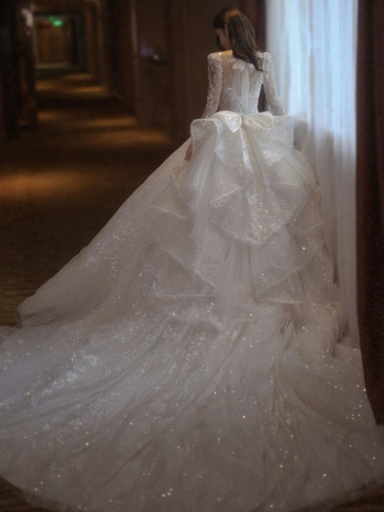 Classy Long Sleeves Arms Hiding Retro Small Light Wedding Dress