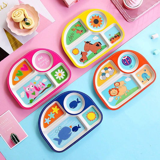 Creative Drop-Proof and Hot-Proof  Bamboo Fiber Baby & Kids Compartment Plate Good Vibrations