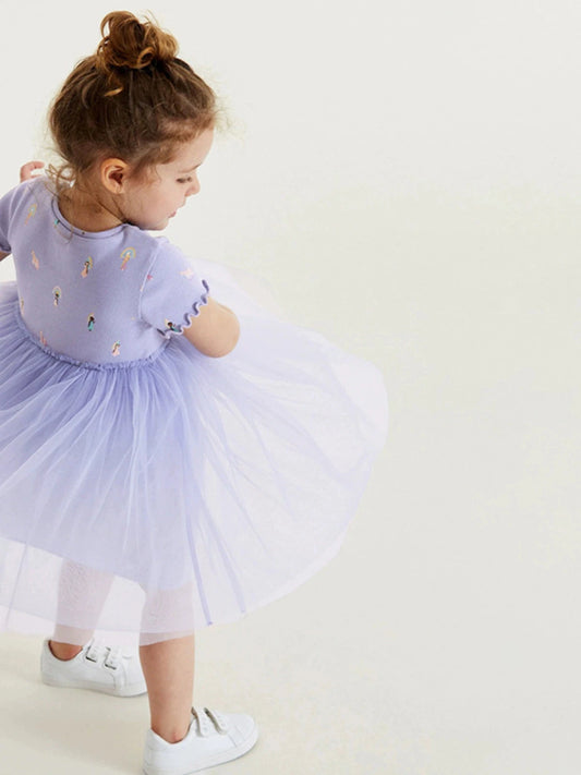 Girl Short Sleeve Pure Cotton T-shirt Purple Fashionable Dress Good Vibrations