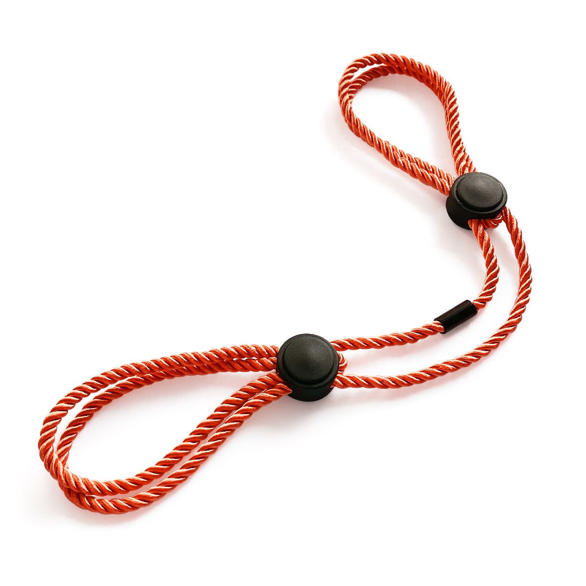 Erotic adjustable handcuffs ankle cuffs for BDSM adults in red nylon rope with black connectors.