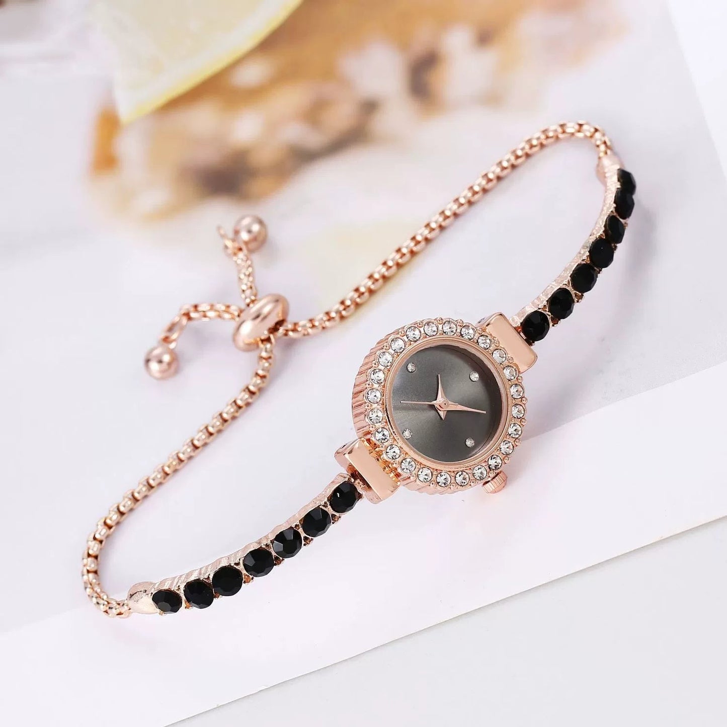 New Arrival Fashion Color Rhinestone Thin Band Diamond round Women's Watch Free Adjustment Bracelet Watch Women's Quartz Watch Good Vibrations