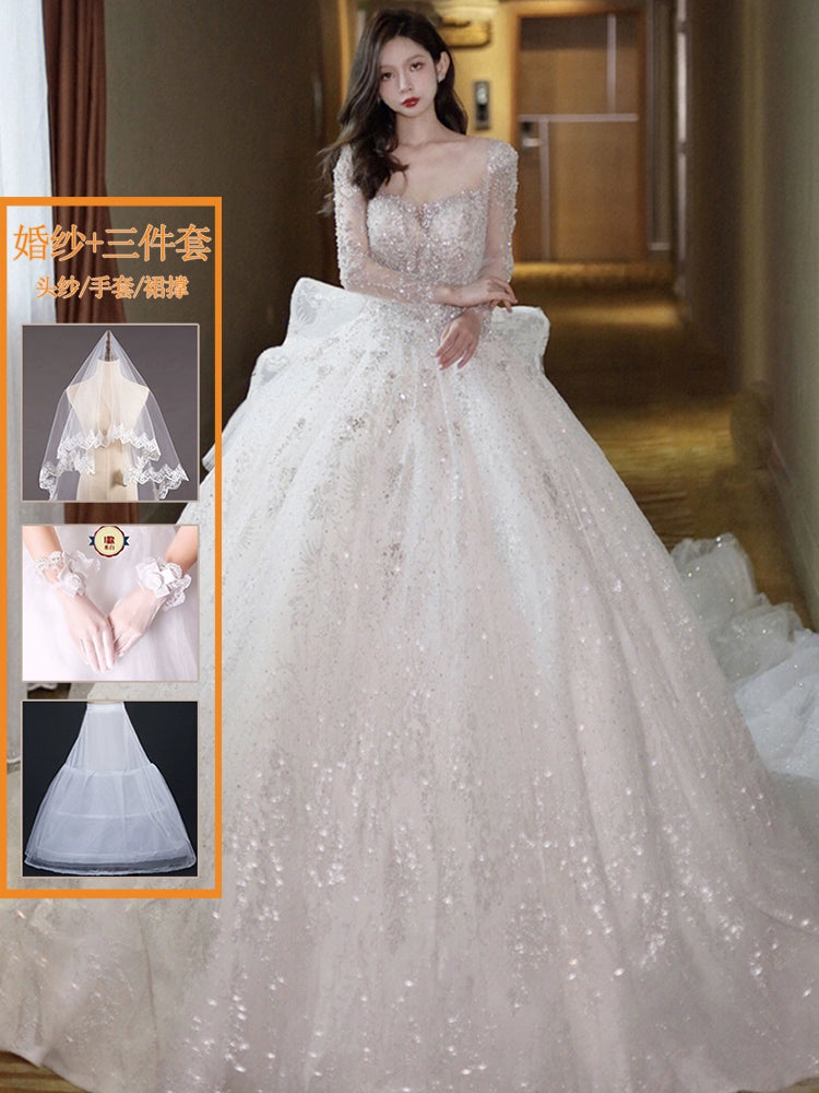 Classy Long Sleeves Arms Hiding Retro Small Light Wedding Dress