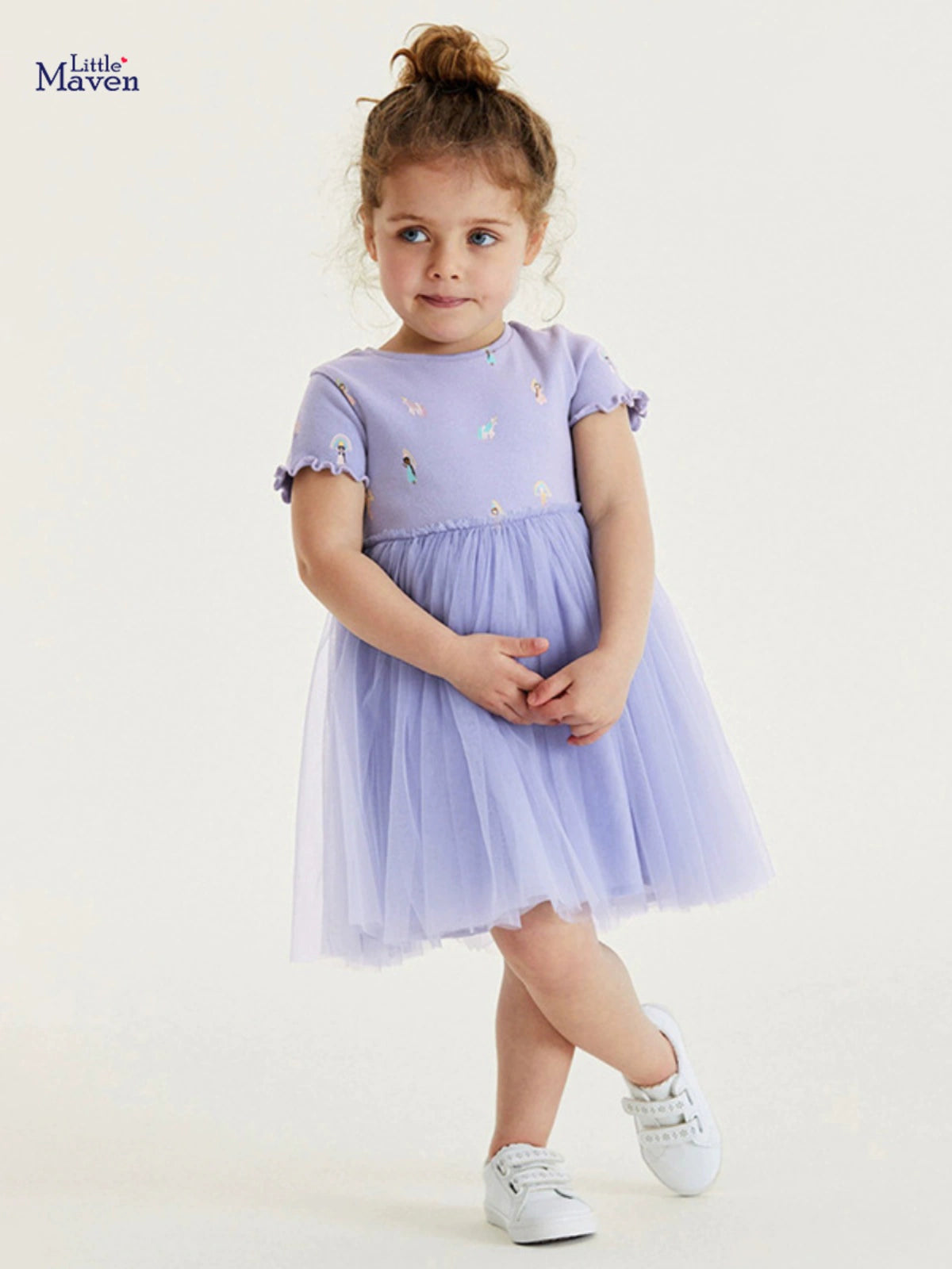 Girl Short Sleeve Pure Cotton T-shirt Purple Fashionable Dress Good Vibrations