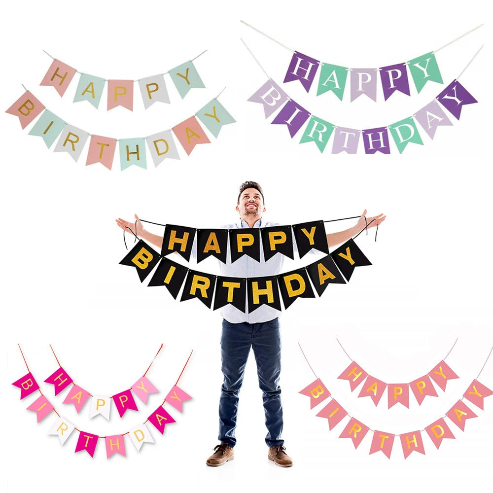 Kids Birthday Party Decoration Dovetail Birthday Pulling Banner Happy Birthday Letter Banner Fishtail Flag Good Vibrations