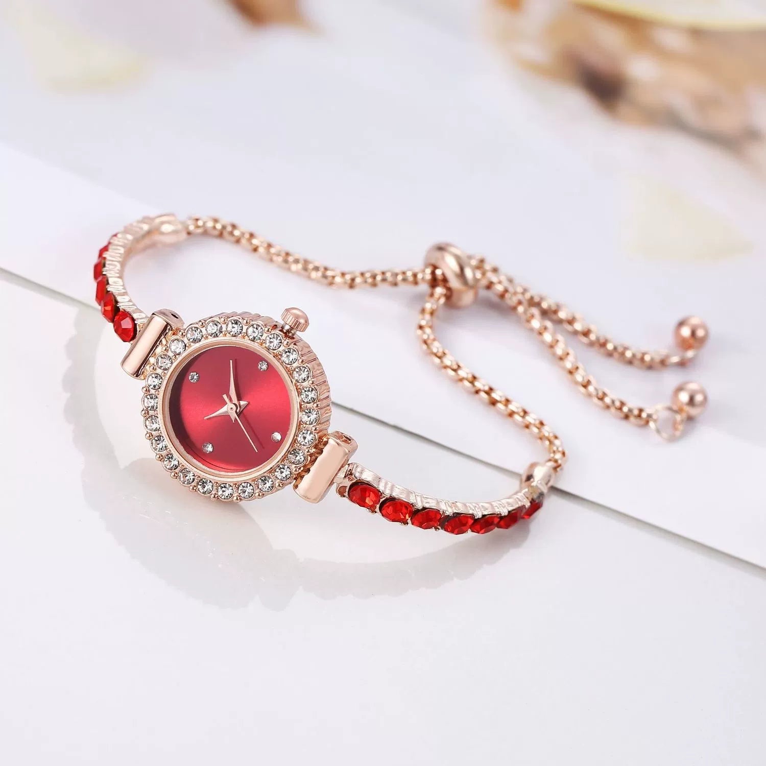 New Arrival Fashion Color Rhinestone Thin Band Diamond round Women's Watch Free Adjustment Bracelet Watch Women's Quartz Watch Good Vibrations