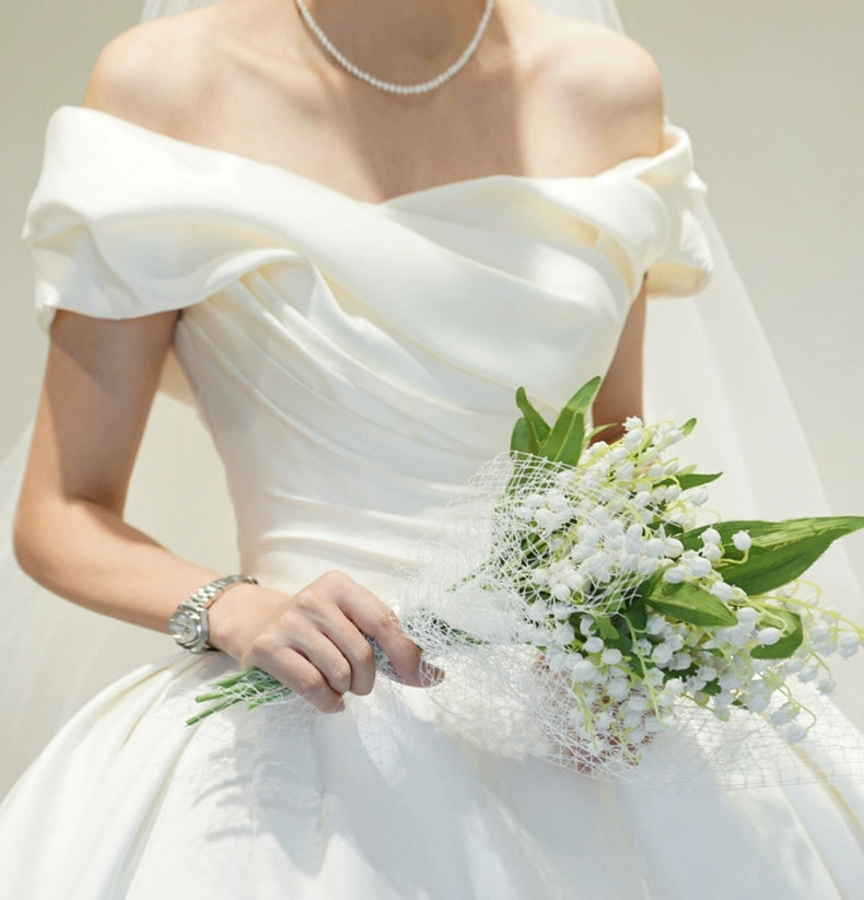 off-Shoulder Main Wedding Dress Small Satin 2023 New Arrival Bride Going out Main Yarn Vintage Satin Satin Palace Style Main Yarn
