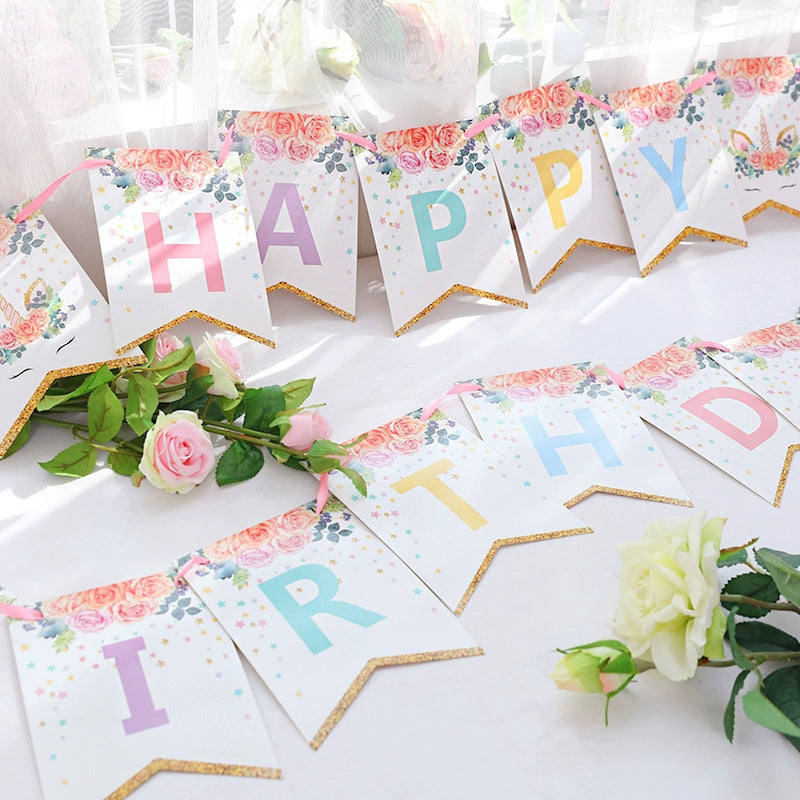 Kids Birthday Party Decoration Dovetail Birthday Pulling Banner Happy Birthday Letter Banner Fishtail Flag Good Vibrations