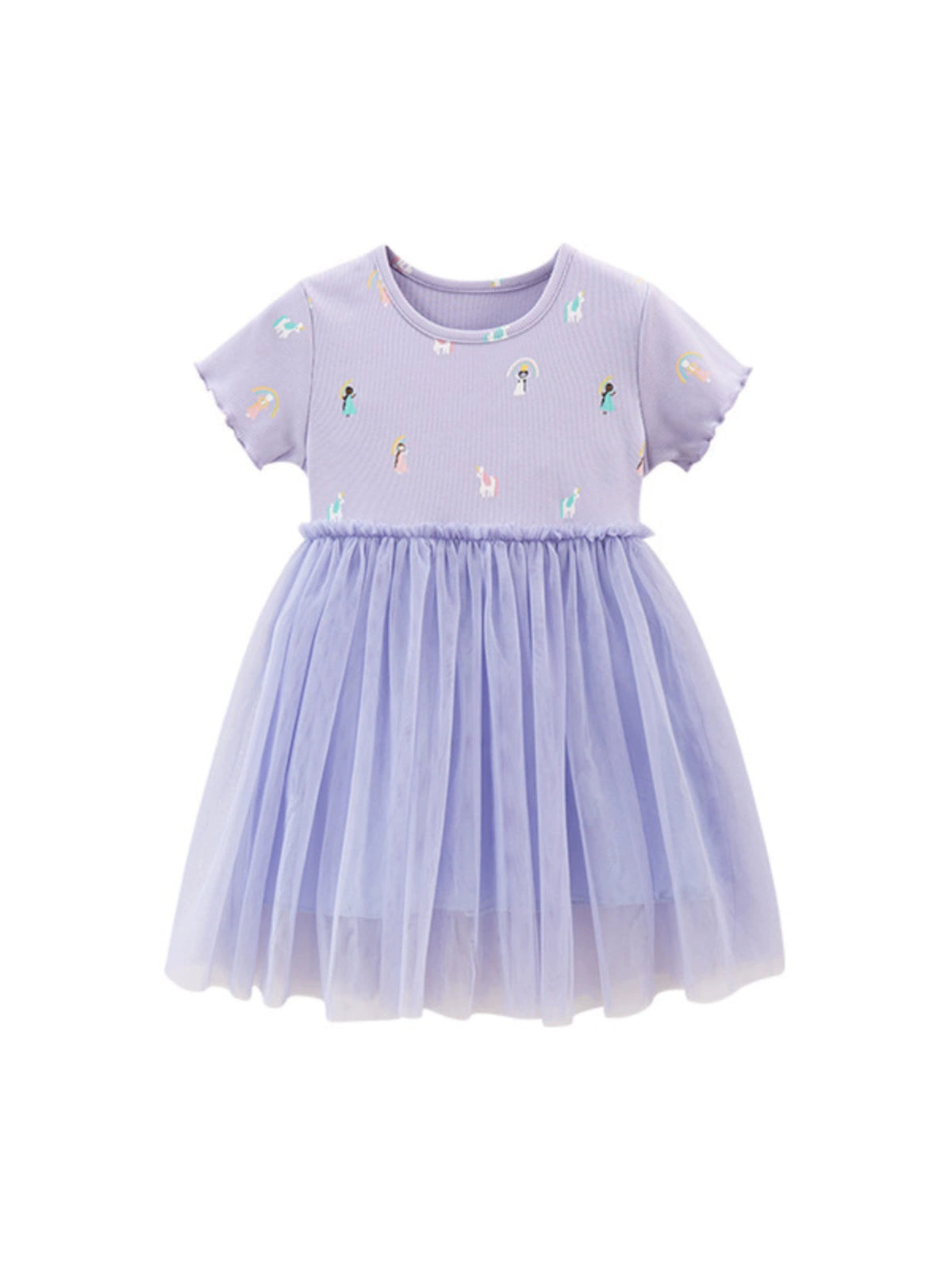Girl Short Sleeve Pure Cotton T-shirt Purple Fashionable Dress Good Vibrations