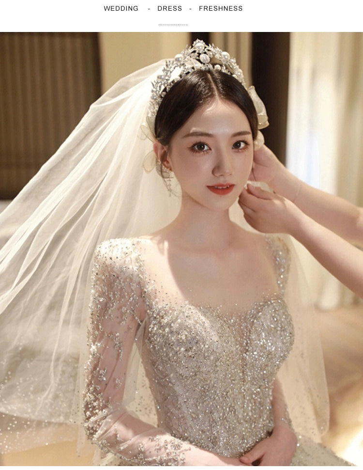 Classy Long Sleeves Arms Hiding Retro Small Light Wedding Dress