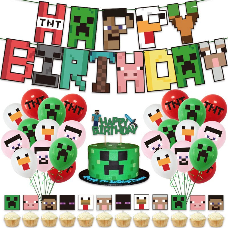 New Arrival My World Doll Building Blocks Theme Boy Birthday Scene Balloon Layout Party Cake Decoration Stickers Good Vibrations