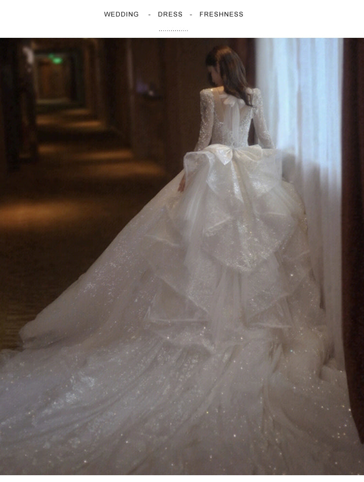 Classy Long Sleeves Arms Hiding Retro Small Light Wedding Dress