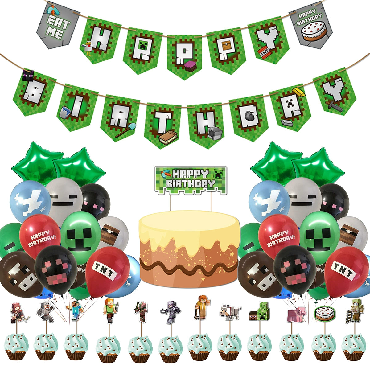 New Arrival My World Doll Building Blocks Theme Boy Birthday Scene Balloon Layout Party Cake Decoration Stickers Good Vibrations