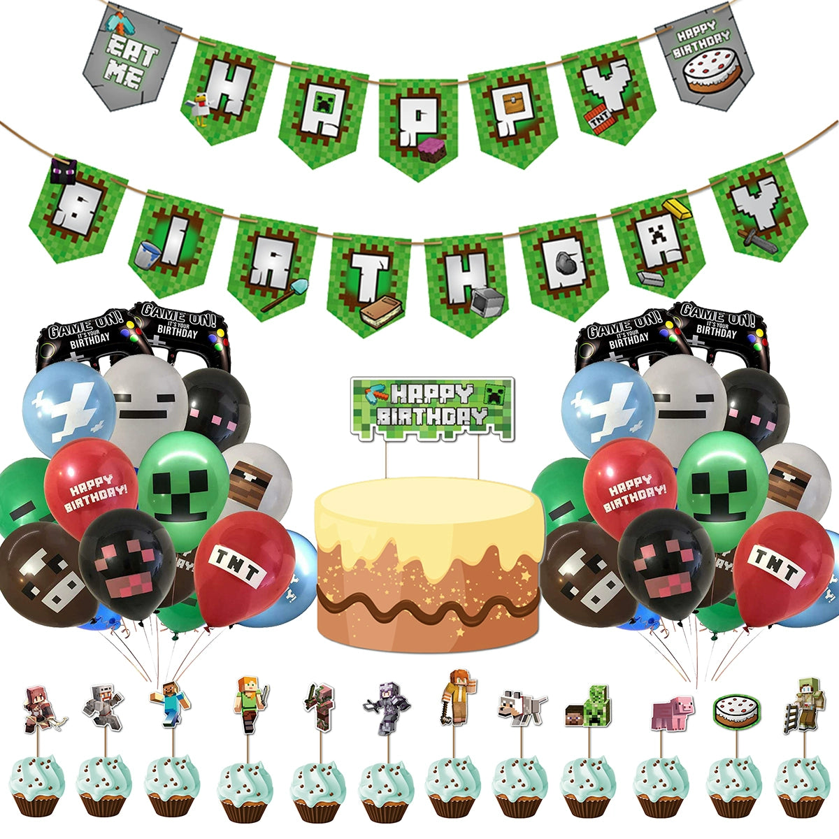 New Arrival My World Doll Building Blocks Theme Boy Birthday Scene Balloon Layout Party Cake Decoration Stickers Good Vibrations