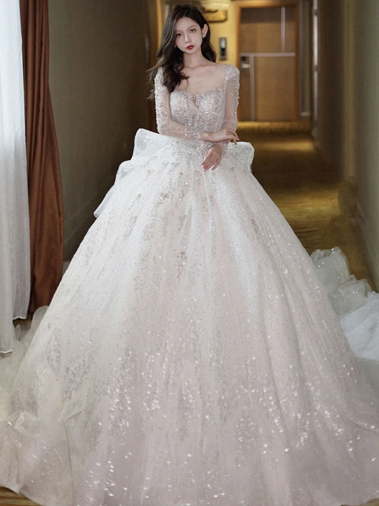 Classy Long Sleeves Arms Hiding Retro Small Light Wedding Dress