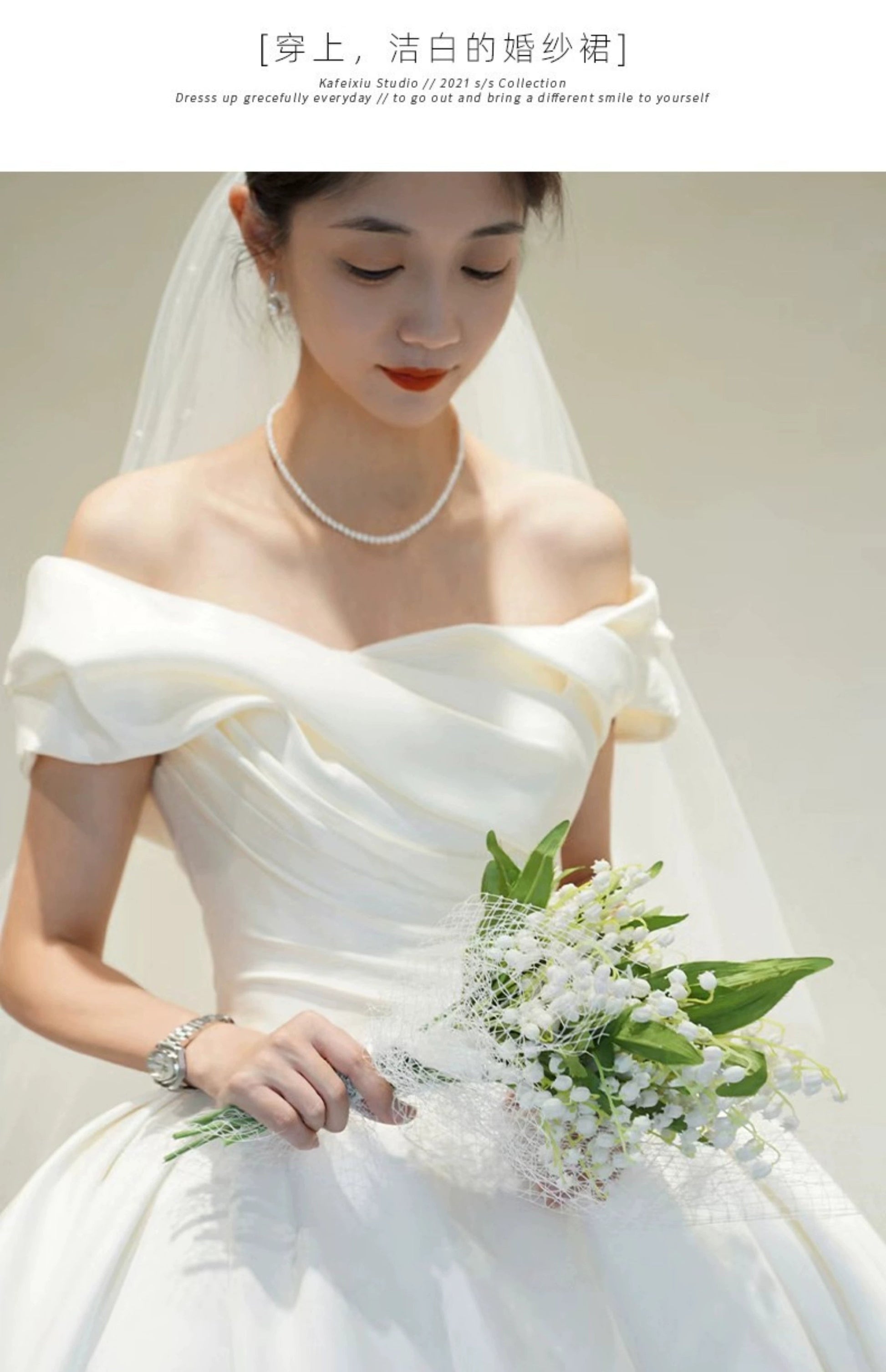 off-Shoulder Long Trailing Maternity Satin Main Wedding Dress Good Vibrations