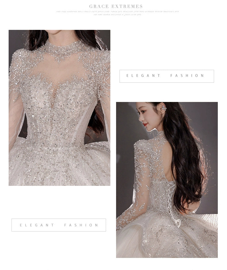 Long Sleeves Main Wedding Dress 2024 Bride New Arrival French Princess on the Run Pregnant Women Small Winter Long Tail Wedding Veil Good Vibrations