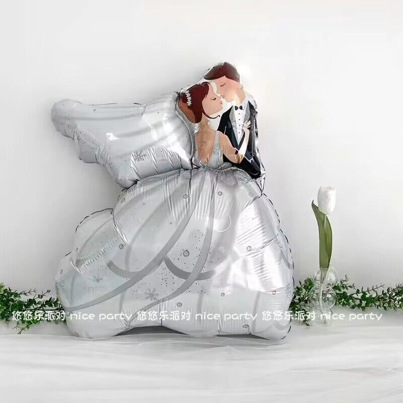 Wedding Decoration Cartoon Bridegroom Bride Aluminum Balloon Confession Confession Wedding Room Layout Valentine's Day Decoration Balloon Good Vibrations