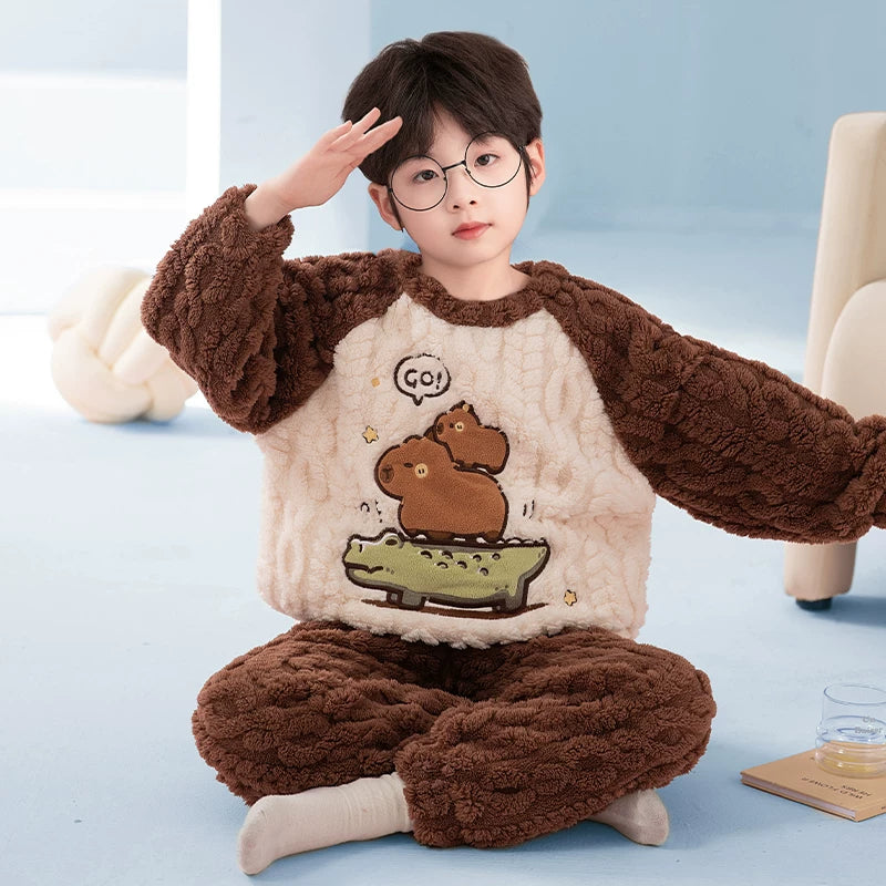 Cute Fall and Winter Fleece-lined Boy Teen Cartoon Pajamas Good Vibrations