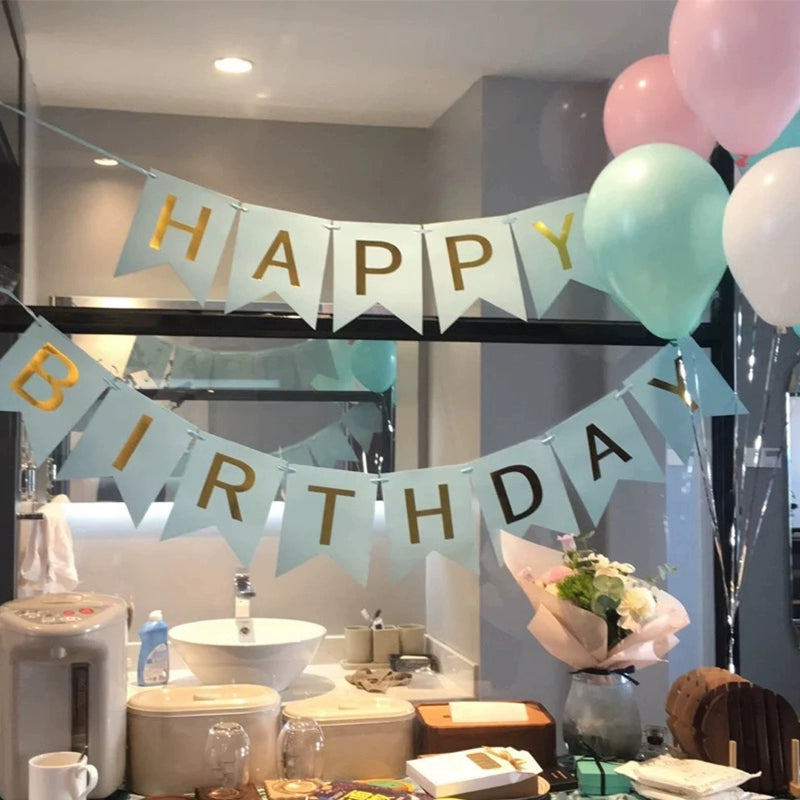 Kids Birthday Party Decoration Dovetail Birthday Pulling Banner Happy Birthday Letter Banner Fishtail Flag Good Vibrations