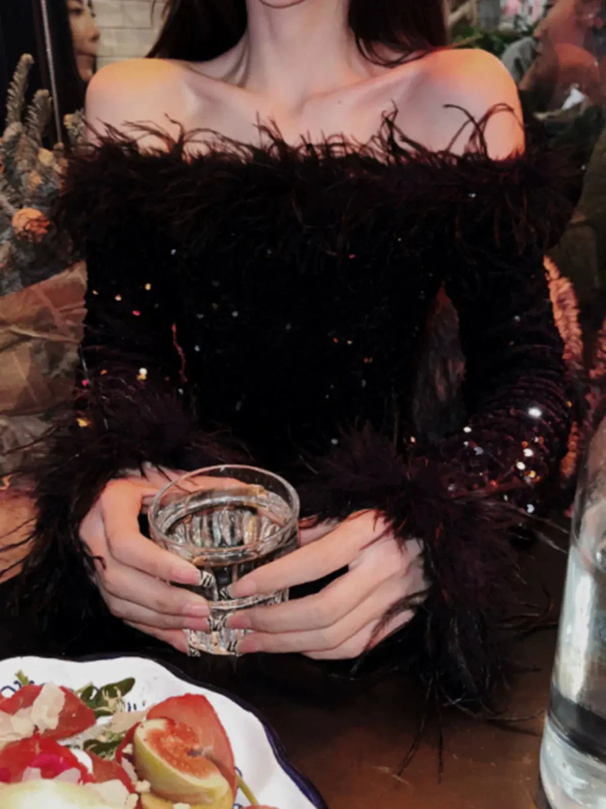 -Shoulder Sequin Sexy Dress for Birthday Party Nightclub