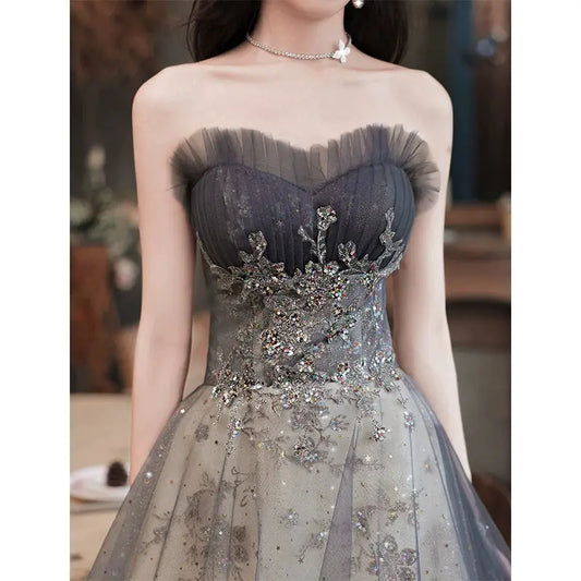 Evening Dress for Women Fall and Winter New Arrival Banquet Temperament Annual Meeting Tube Top Art Exam Fairy Dress Factory Supply Good Vibrations