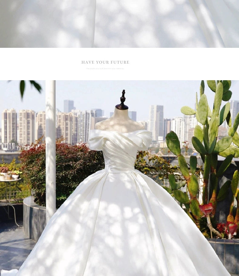 off-Shoulder Main Wedding Dress Small Satin 2023 New Arrival Bride Going out Main Yarn Vintage Satin Satin Palace Style Main Yarn
