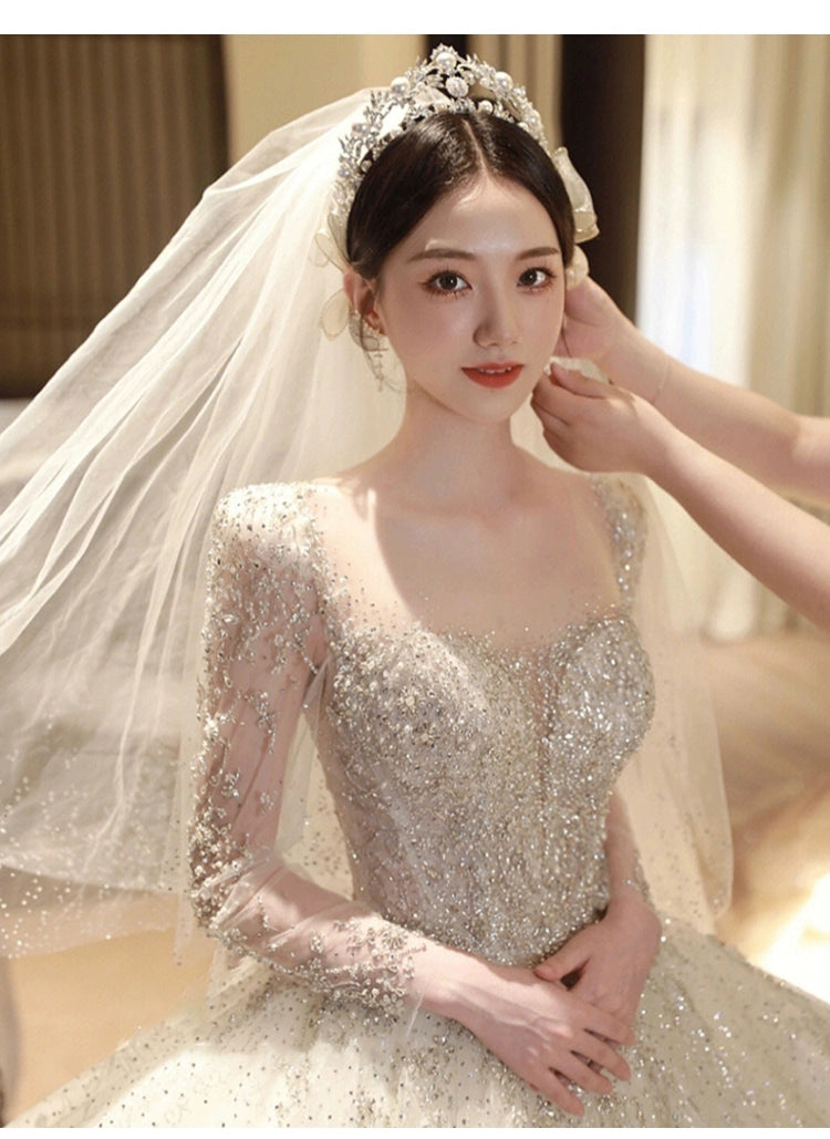 Classy Long Sleeves Arms Hiding Retro Small Light Wedding Dress