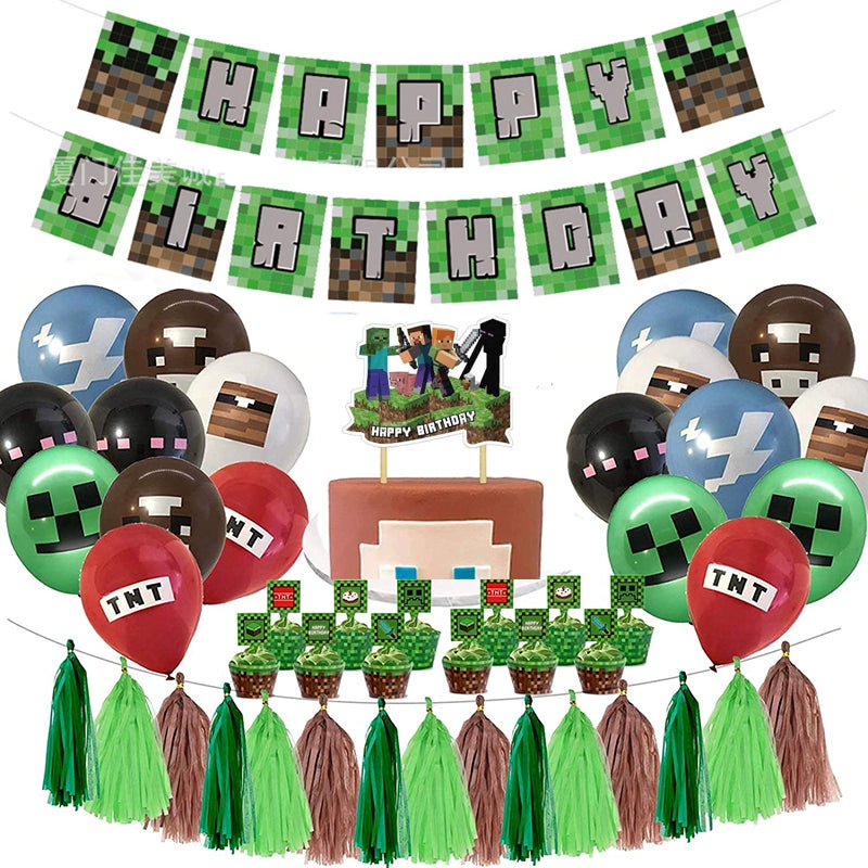 New Arrival My World Doll Building Blocks Theme Boy Birthday Scene Balloon Layout Party Cake Decoration Stickers Good Vibrations