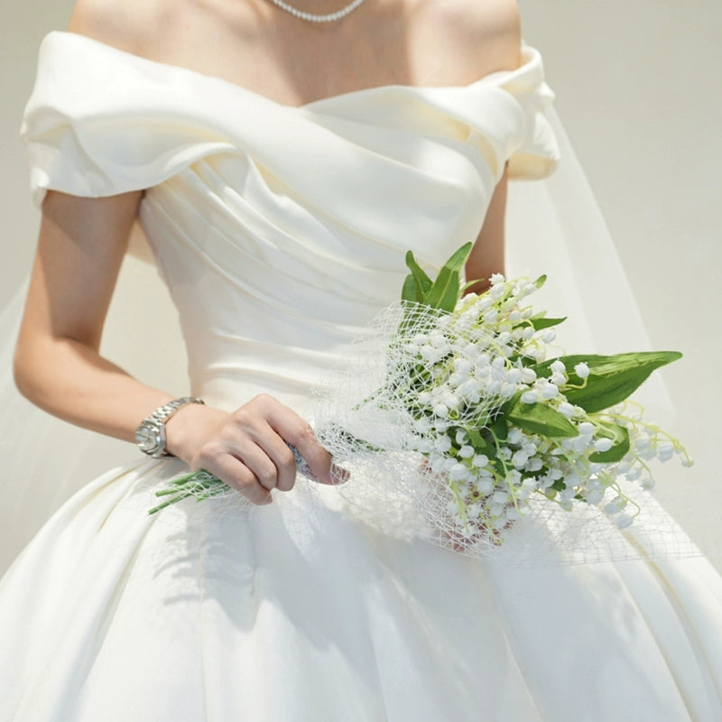 off-Shoulder Main Wedding Dress Small Satin 2023 New Arrival Bride Going out Main Yarn Vintage Satin Satin Palace Style Main Yarn