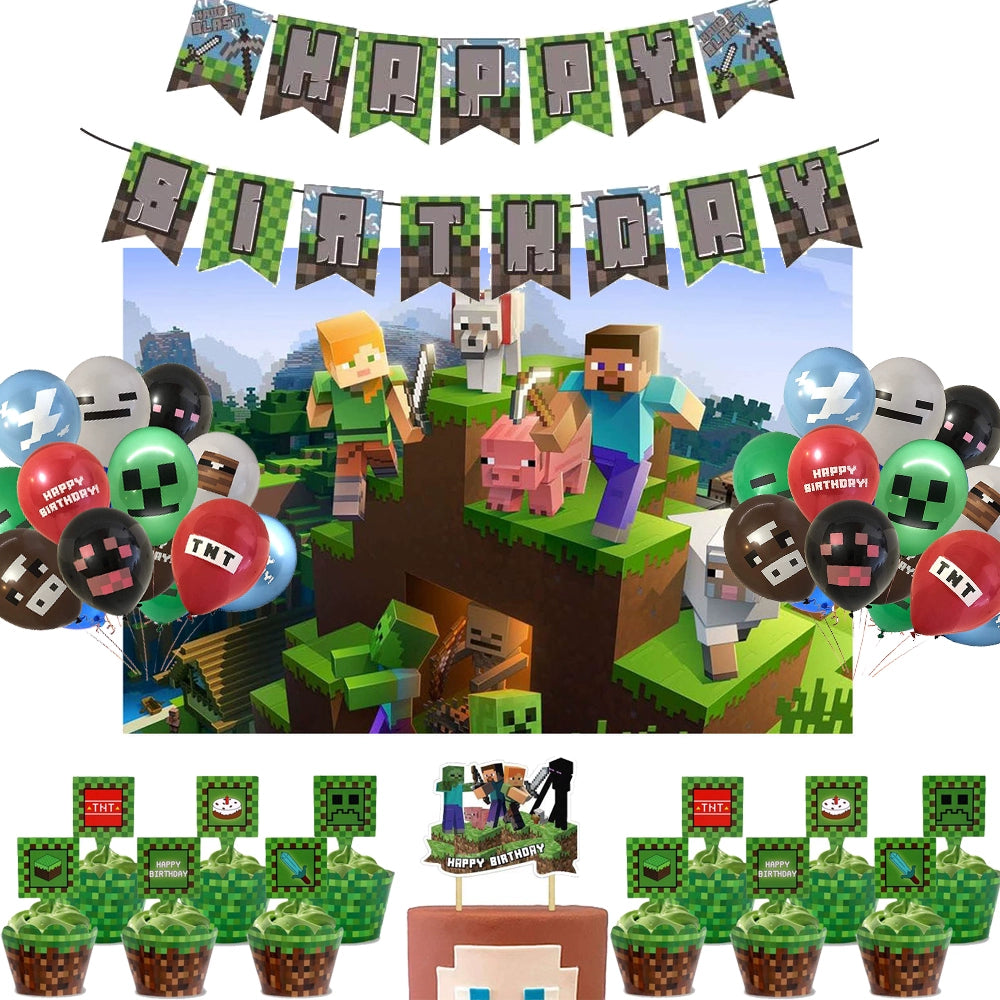 New Arrival My World Doll Building Blocks Theme Boy Birthday Scene Balloon Layout Party Cake Decoration Stickers Good Vibrations