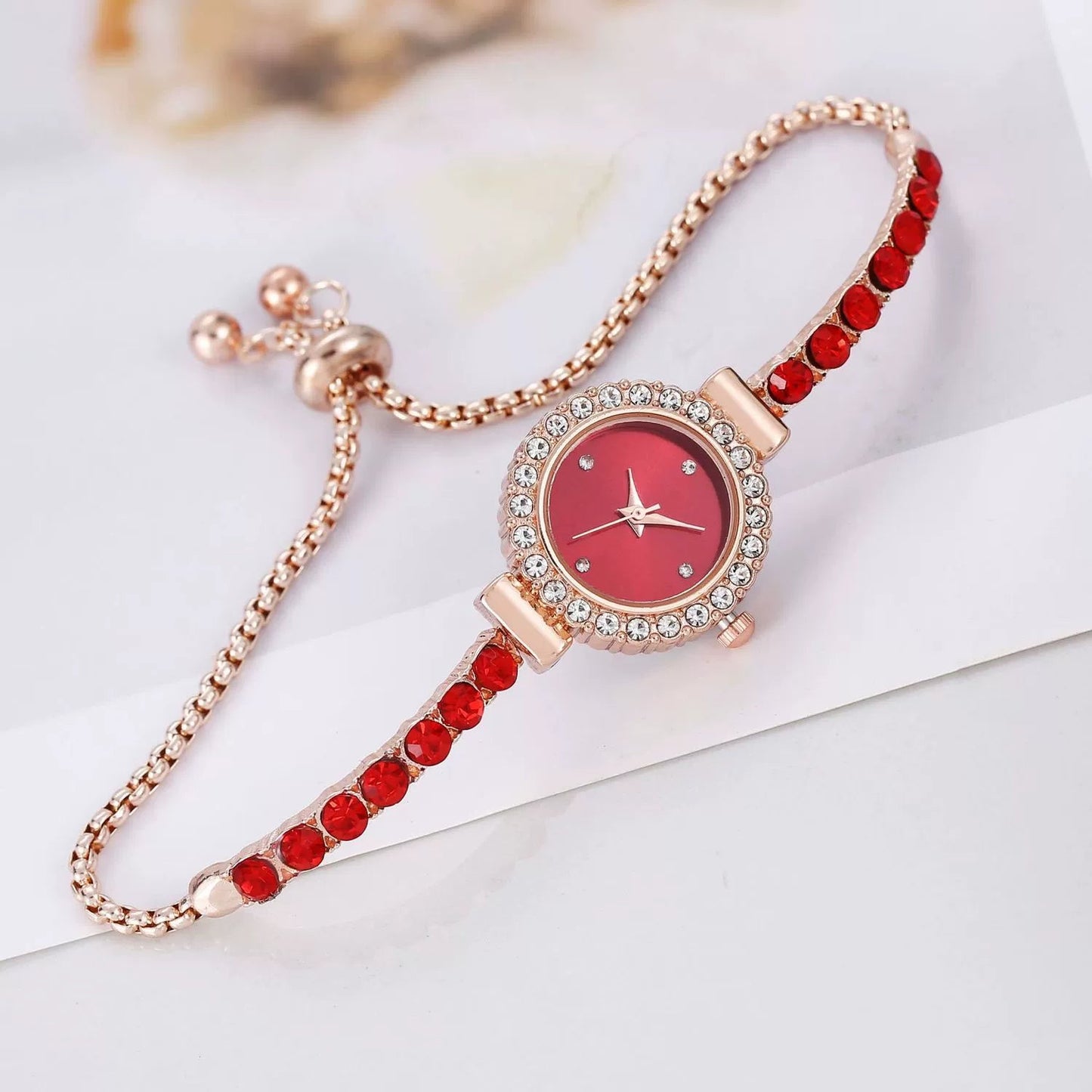 New Arrival Fashion Color Rhinestone Thin Band Diamond round Women's Watch Free Adjustment Bracelet Watch Women's Quartz Watch Good Vibrations