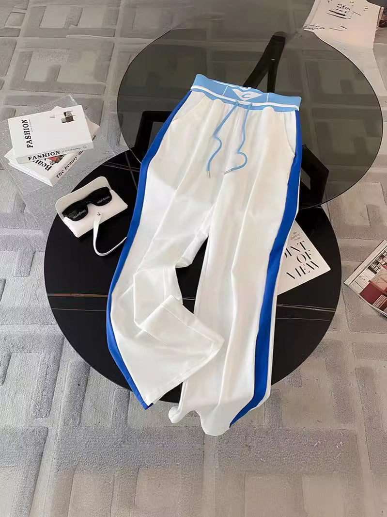 Sports Leisure suit Women's Street Slim-fit Short T-shirt Women's Fashion Color-contrast High-end Atmospheric Elegant Wide-leg Pants Good Vibrations
