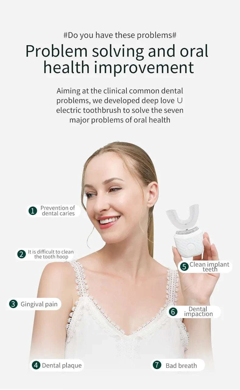 Electric Toothbrush for Adult Automatic USB Charge U-Shaped Toothbrush 360 Degrees Intelligent Rechargeable Toothbrus Good Vibrations