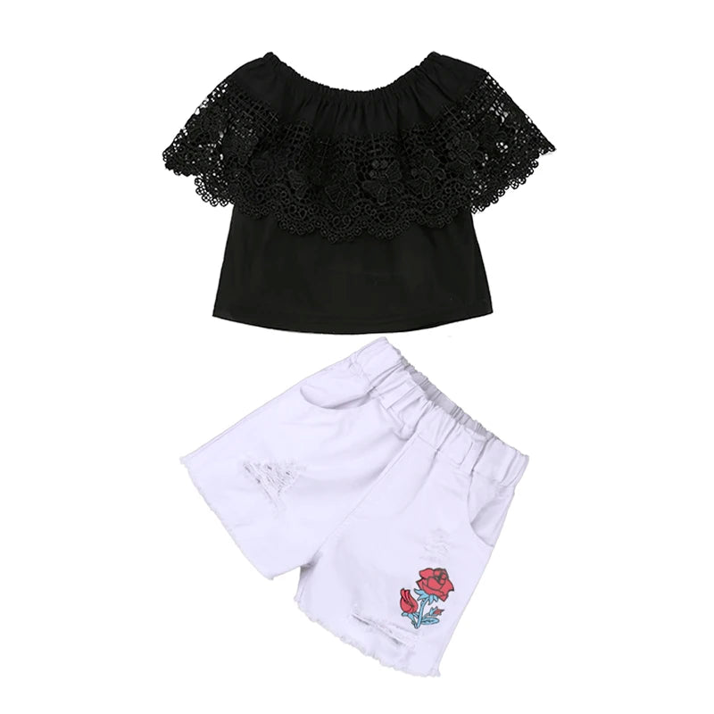 Girls Clothing Sets 2025 Summer New Children Girls Clothing Sets Kids top + pants Suit Clothes Good Vibrations